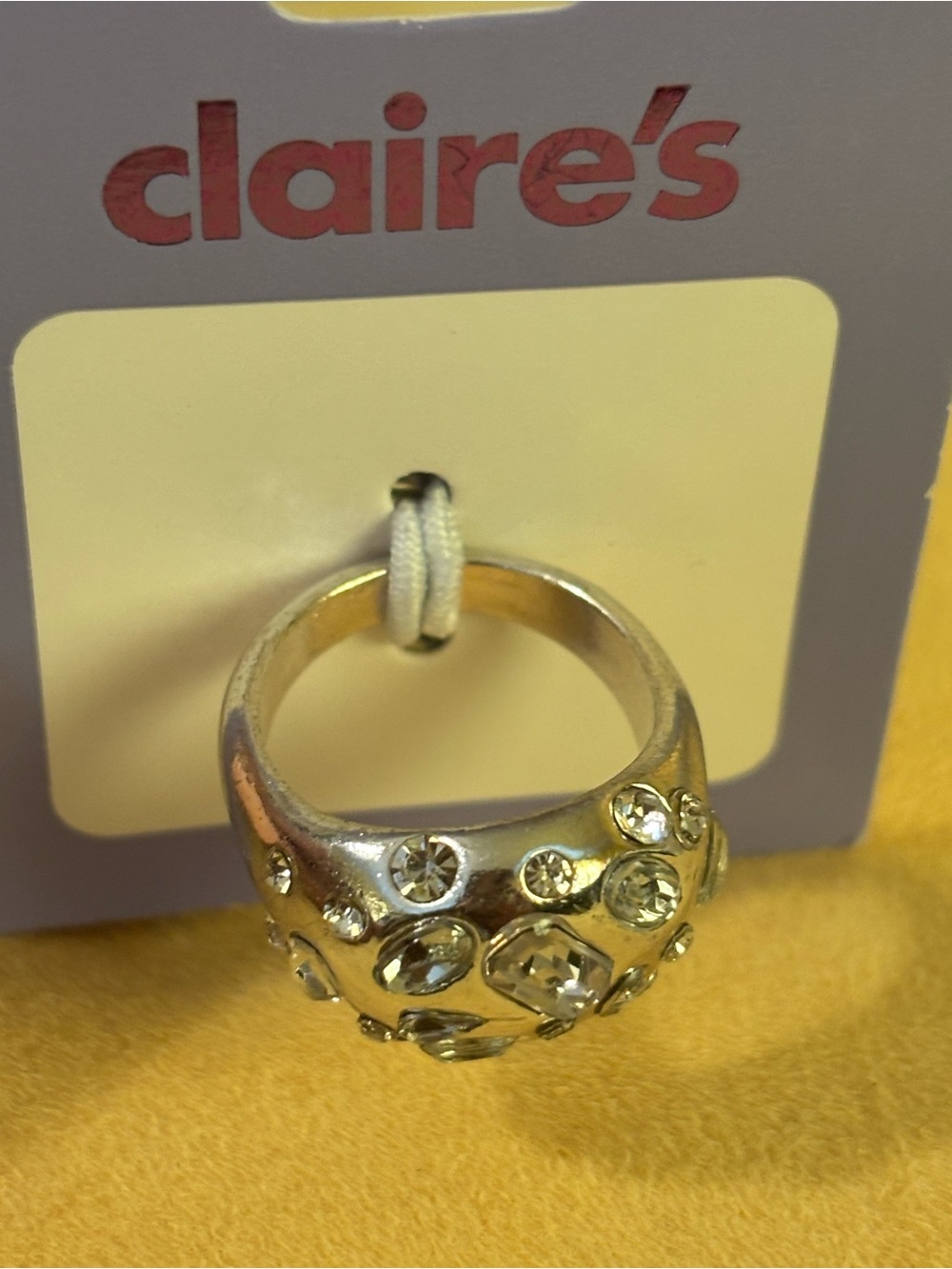 Claire's Silver Dome Ring with Clear Rhinestones